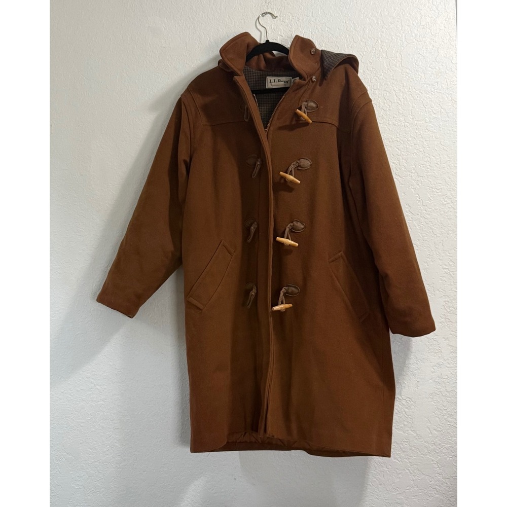 L.L. Bean Women's VTG. Pure Wool Quilted Lining Toggle Closure Hooded Coat Sz 16